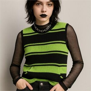 Ellen Tracy Wool Sleeveless Sweater Women's 0X 90s Y2K Grunge Punk Neon Rave